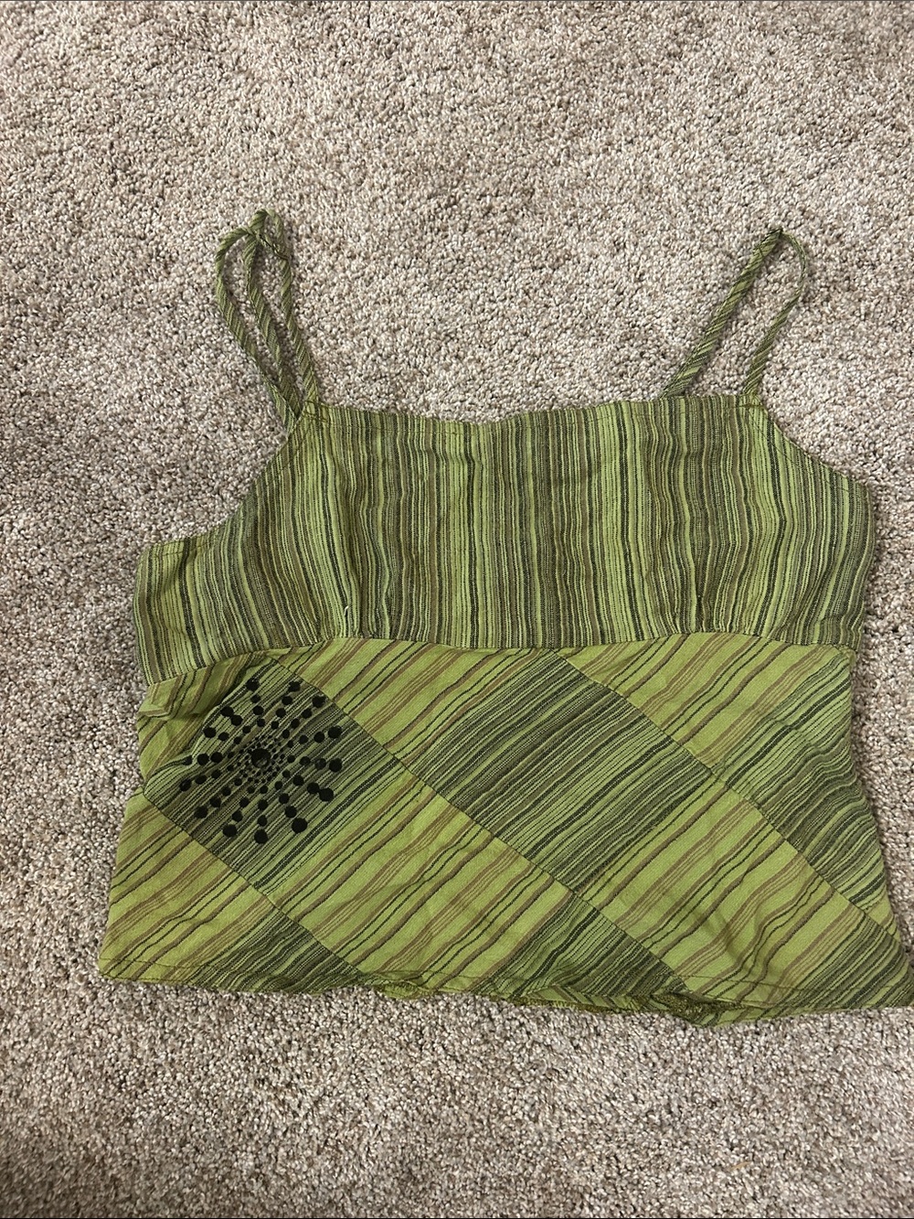 EARTHBOUND Green Striped Spaghetti Strap Cami with Bead Detail